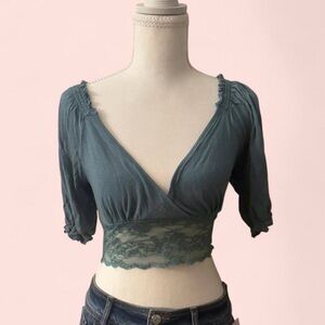 Urban Outfitters Blue Lace Trim Crop Top